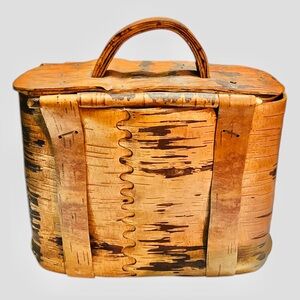 Vintage First Nations Indigenous Handmade Birch Bark Basket Container